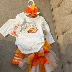 Baby Essentials White, Orange & Yellow Thanksgiving Pumpkin Tutu Outfit